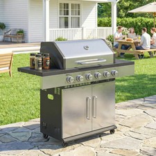 6Burner Liquid Propane Gas BBQ Grill Portable Barbecue Side Tables Cabinet Rack