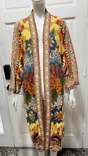 Farm Rio Viscose Vibrant Tropical Floral Yellow Maxi Duster Kimono Sz S