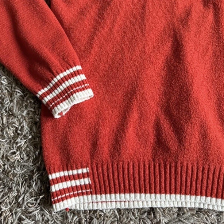 Streetwear винтажный Emporio Armani v-образным вырезом оранжевый свитер с полосатой отделкой - Изображение 3 из 4