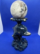 Rainbow Moonstone Crystal Sphere On Dolphin Stand- Sphere Is 207 Grams
