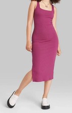 Target Wild Fable Berry Purple Ribbed Midi Bodycon Sleeveless Dress (Size: XS)