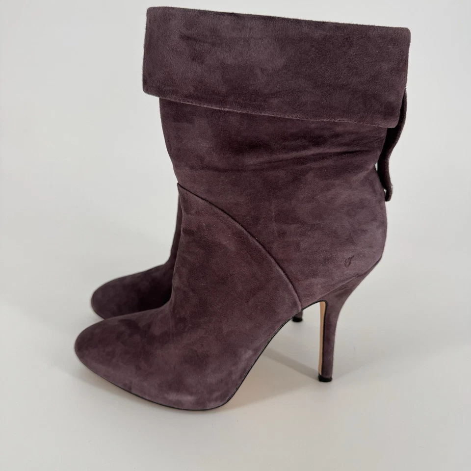 Botines de gamuza para mujer Joan David talla 7 con puños tacón alto Dahonoria púrpura Foto 3 de 4