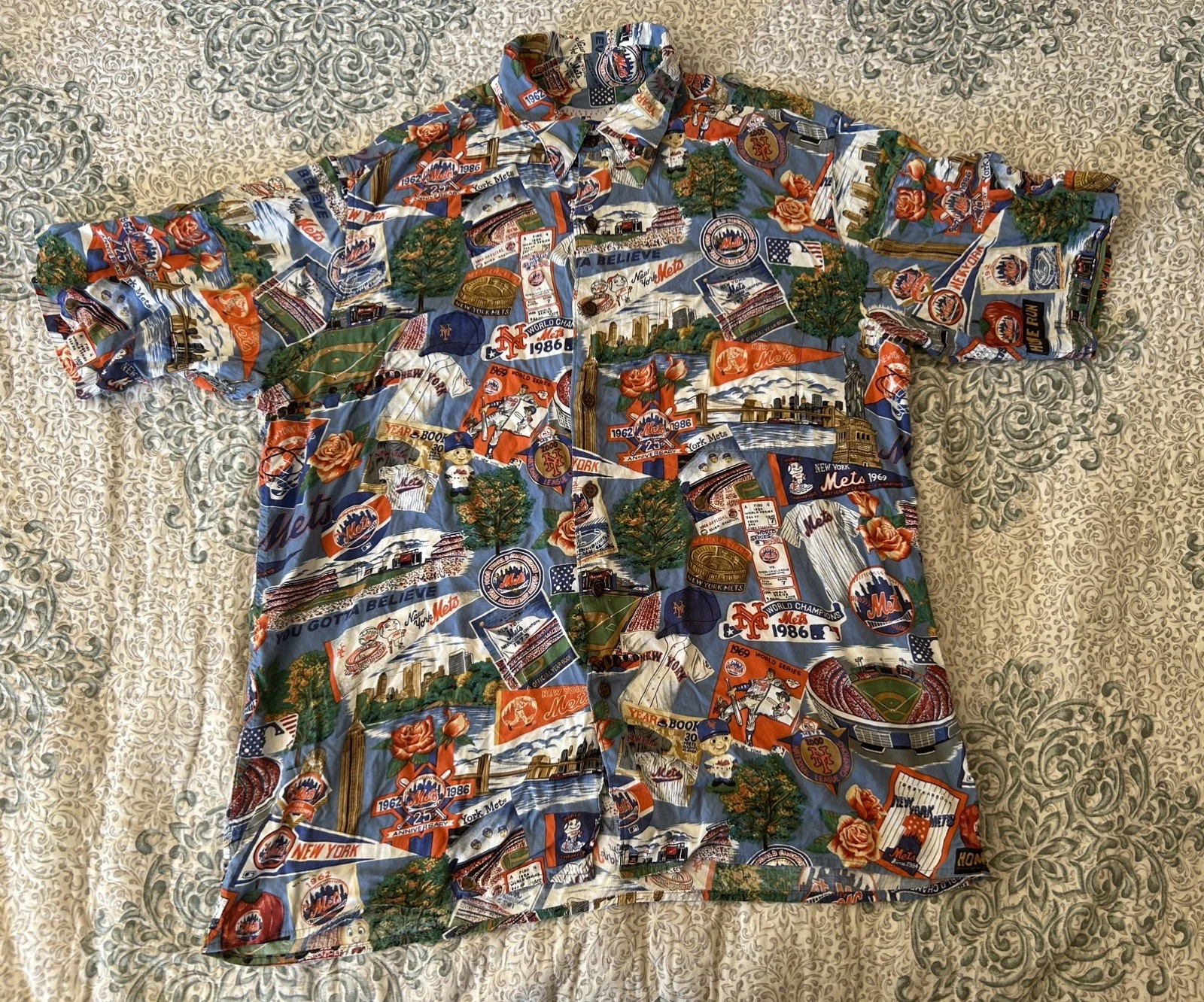 New York Mets Reyn Spooner Hawaiian Shirt Button Up Down Men’s Large Deadstock