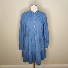 Gap Denim Tiered Shirt Dress XS Womens Long Sleeve Western Cowgirl