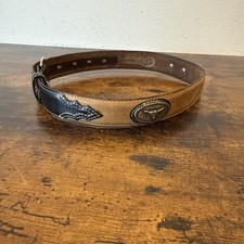Nocona Youth Western Leather Belt   Brown   Size 22   Silver Longhorn Conchos  