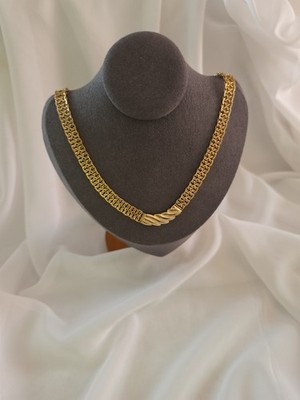 Vintage Monet Choker Necklace Flat Weave Chain Goldtone Metal 18''