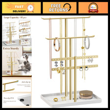 Jewelry Organizer Stand - 14.5" Sturdy Holder for 80 Pcs, Gold Necklace Earrin
