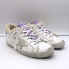 Sneakers Golden Goose Superstar Shearling in pelle bianca e viola glitter taglia 38