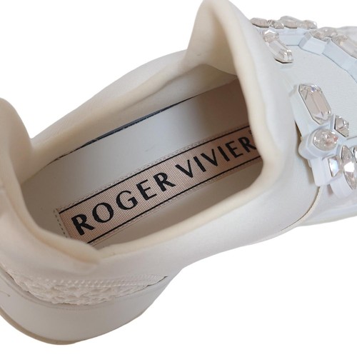 Auth Roger Vivier - White Cream Chemical Fiber Leather Women's Sneakers - Picture 5 of 6