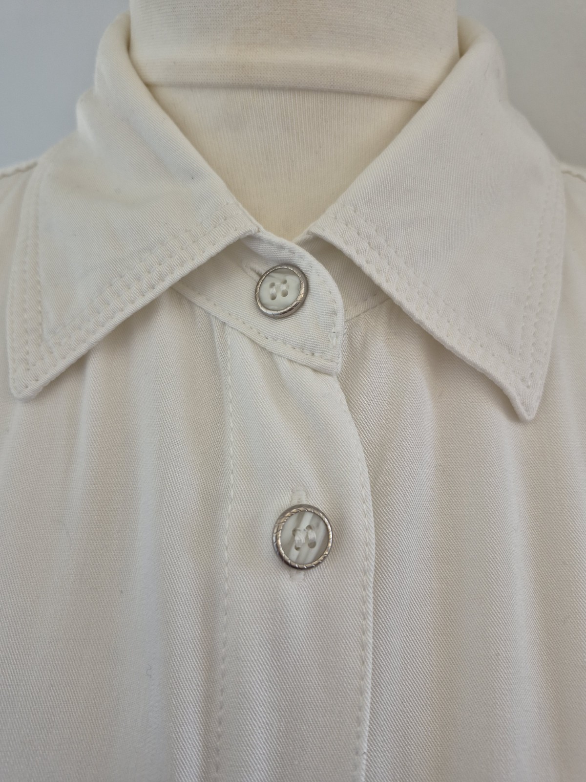 Vintage St Michael Y2K Dress UK14 White Minimalist Button Summer Midi Elegant image 5