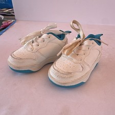 Toddler White Blue Athletic Sneakers Lace-Up Heel Pull Tab - Used