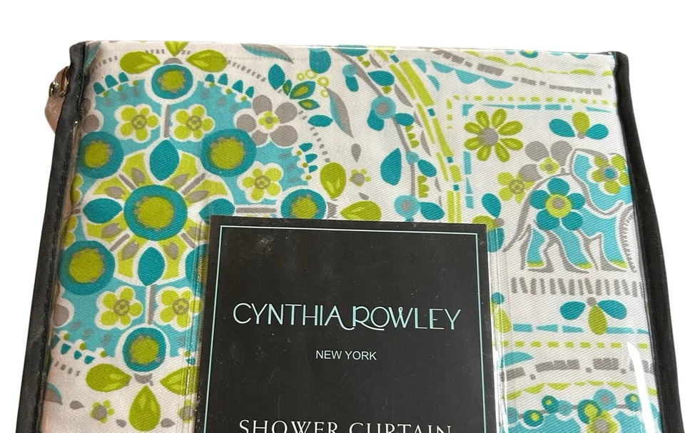 Cynthia Rowley Happy Elephant Tela Cortina de Ducha Floral Azul 72" Nuevo Foto 2 de 4