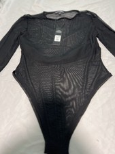 Fashion Nova Long Sleeve V-Neck Bodysuit in Black - New Without Tags