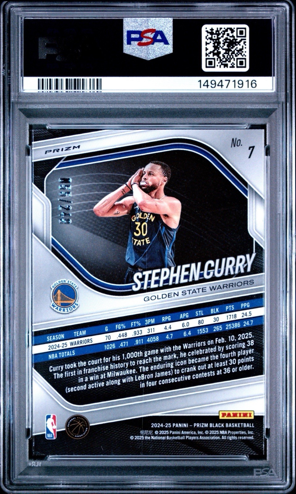 Stephen Curry /249 Skewed Prizm Night Night 2024 Prizm Black #7 MINT PSA 9 view 2