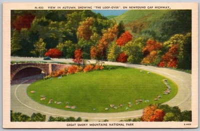 Loop-Over Newfound Gap Highway Great Smoky Mountains Park Tennessee Old Postcard