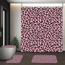 4 PCS Leopard Shower Curtain Cheetah Print Shower Curtain Sets Non Slip Bathr...