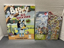 Bluey Sticker Playset, 2 Sticker Play Scenes And Bluey Coloring Book. New