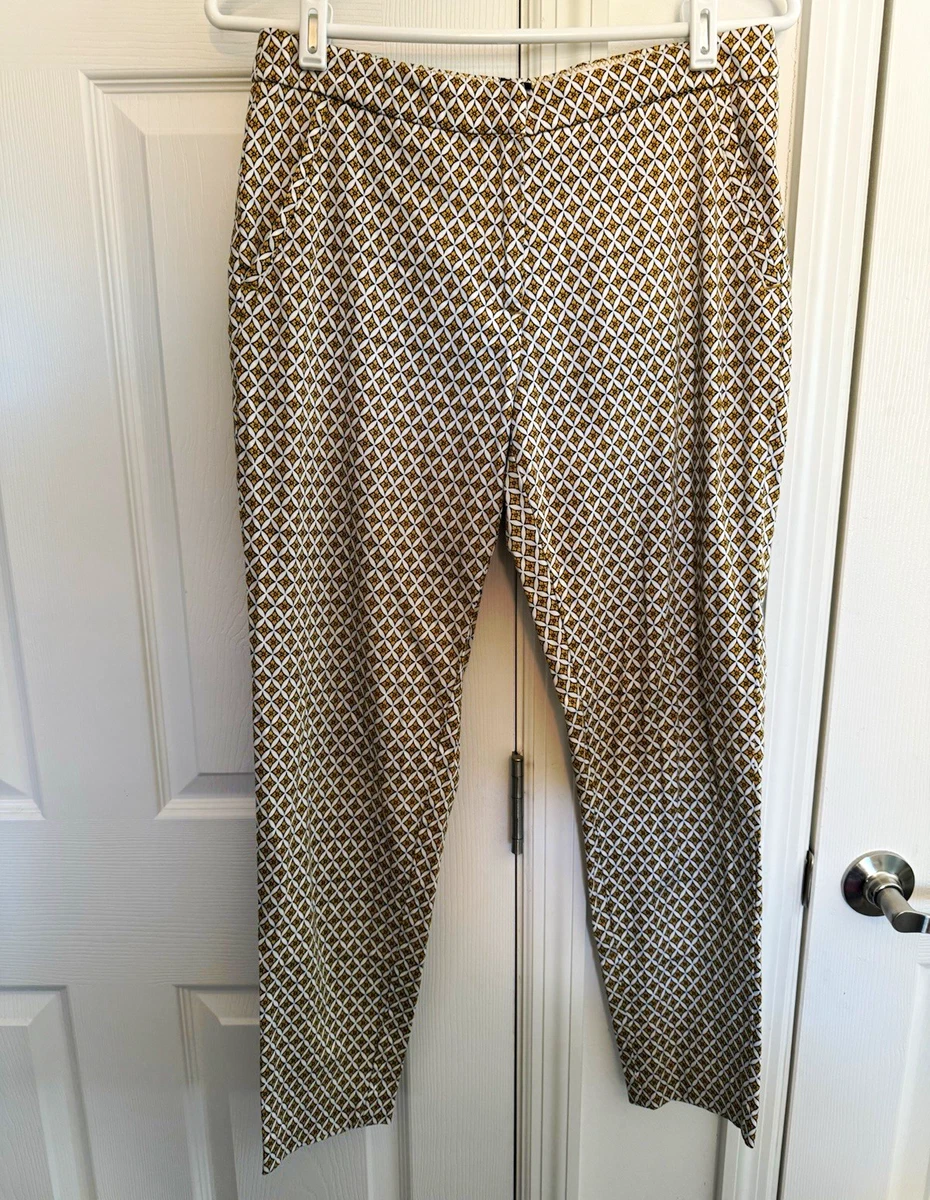 Pantalones de vestir geométricos para mujer H&M blancos negros amarillos tejidos de algodón elásticos
