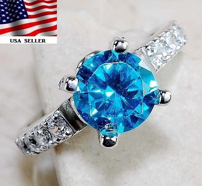 Heat Treated 2CT Blue Topaz 925 Solid Sterling Silver Ring Sz 6 N2-1