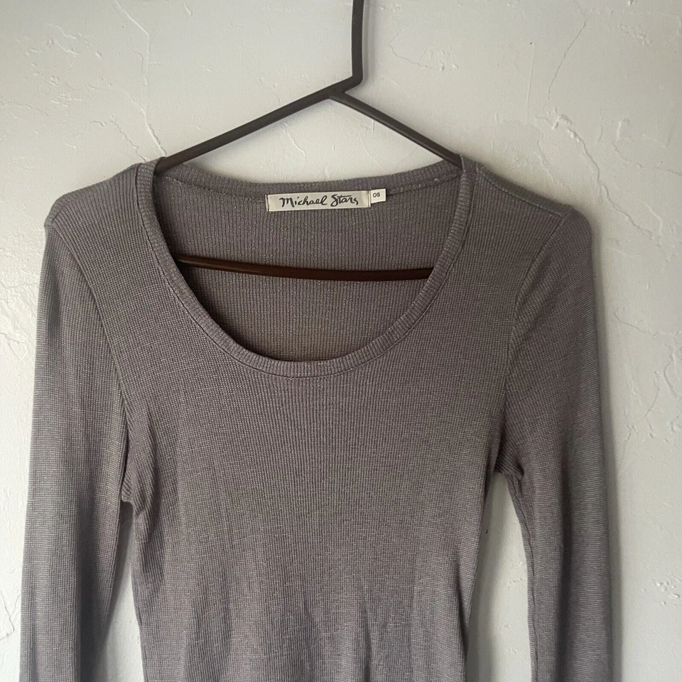 Camiseta Michael Stars Talla Única Babydoll Térmica Gris Cuello Redondo Manga Larga Foto 2 de 4