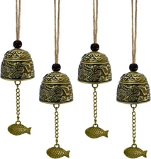 MrMrKura 4 Pcs Vintage Dragon Fengshui Bell, Brass Bless Wind Chimes for Outside