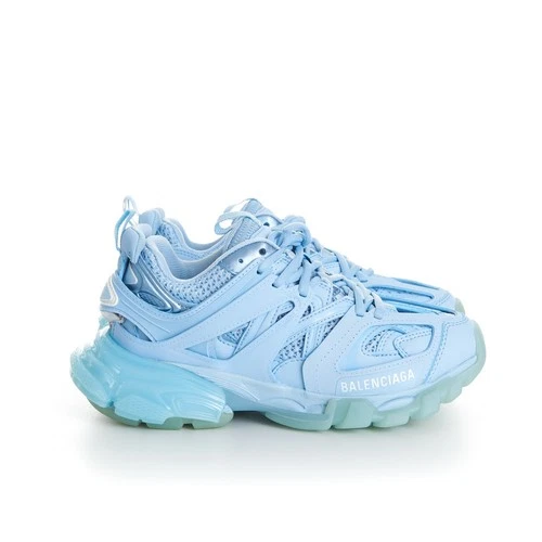 BALENCIAGA 1050$ Women's Track Sneaker - Light Blue Mesh and Nylon Clear Sole