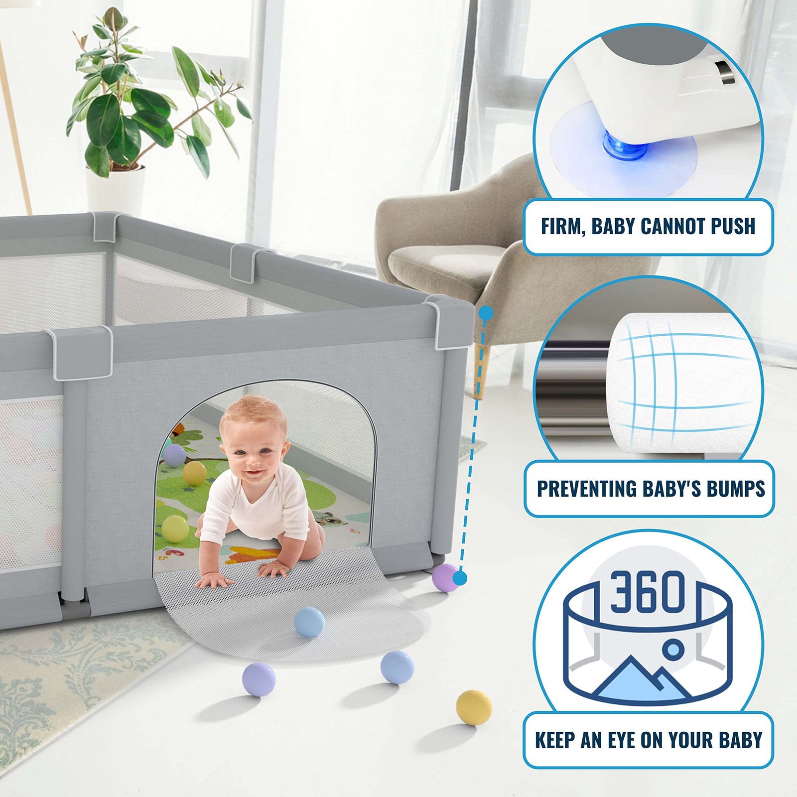 Baby Playpen 79" X 71", Play Yard for Babies and Toddlers with Mat, Safety Ex...