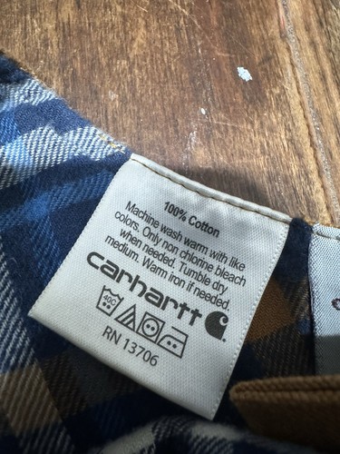 Vintage Carhartt Flannel Lined Bib Overalls Baby Size 24M Brown Double Knee Farm - Picture 3 of 8