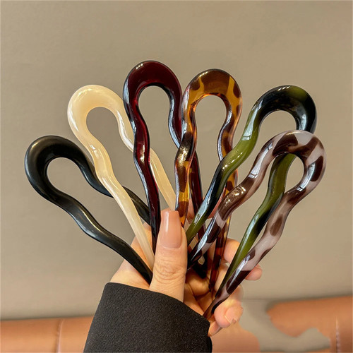 1 Pc Geometric Hair Fork U Shape Acrylic Tortoiseshell Stick Women Girls Style - Picture 13 of 27