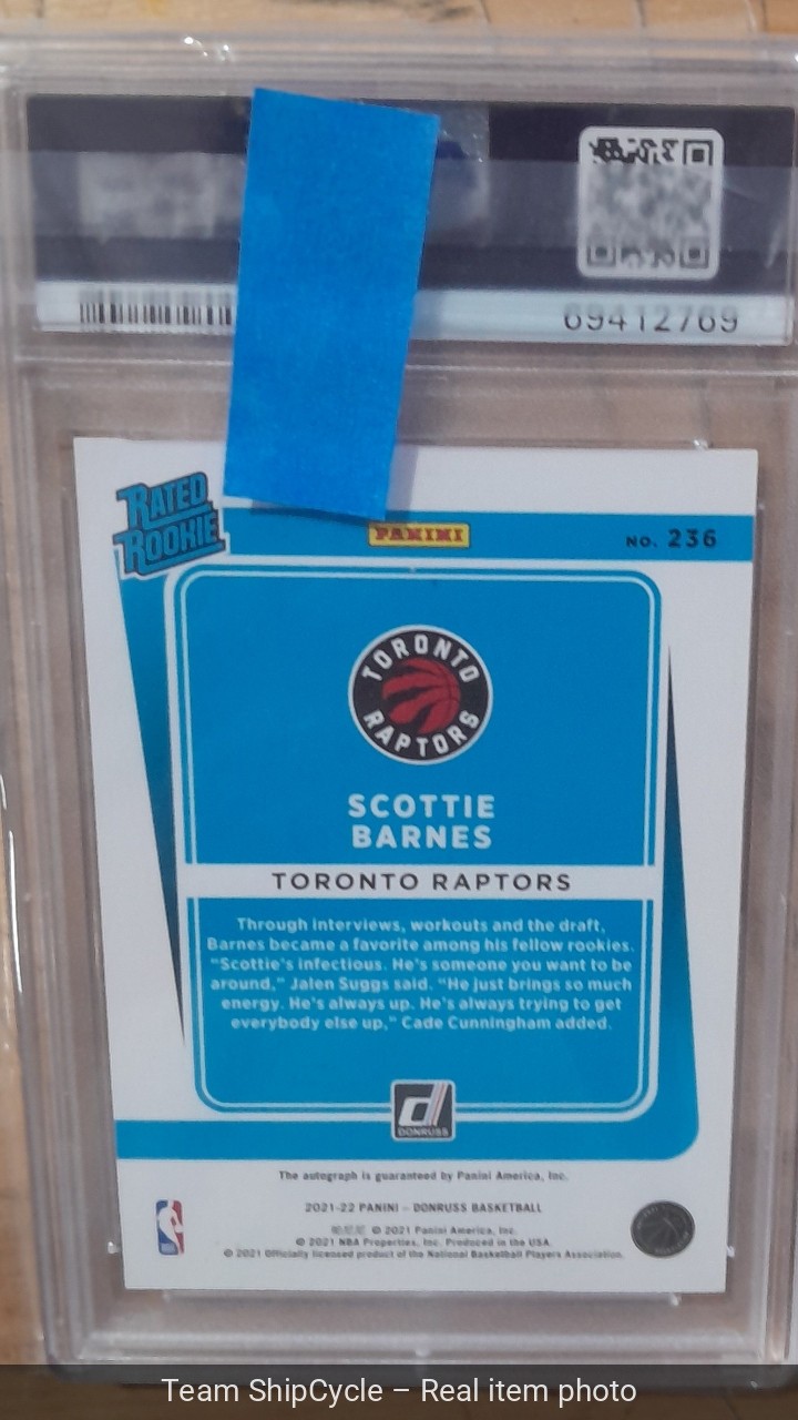 202122 Panini Donruss Choice  Scottie Barnes Rated Rookie Auto 236 PSA 1 G2U view 4