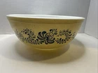 Vintage PYREX 404 Homestead 10" Mixing Bowl Blue Scroll & Tan Speckled