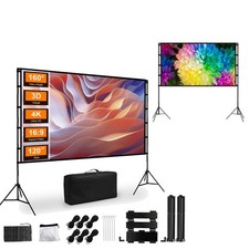 100/120 In Projector Screen W/ Stand 16:9 4K HD Wrinkle-Free For Home Theater