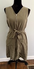 Express Green Sleeveless V-Neck Zip Down Knee Length Dress Size S