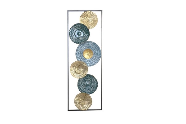 Wanddekoration, Kreise Im Rahmen, Gold-TüRkisfarben Lackiert, 31 X 3 X 90 Cm-image