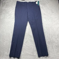 Perry Ellis Portfolio Mens 34X32 Very Slim Dress Pants Dark Sapphire Plaid NWT