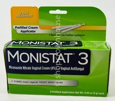 Monistat 3 Vaginal Antifungal PREFILLED CREAM Applicator yeast infection 10/2025