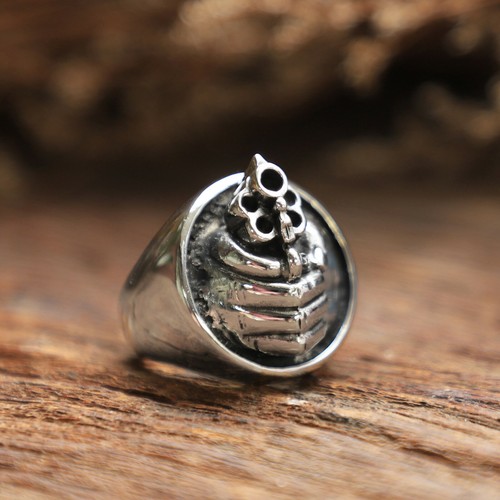 gun Circle Ring men sterling silver Biker Gothic punk gangster skull Revolver - Picture 2 of 12