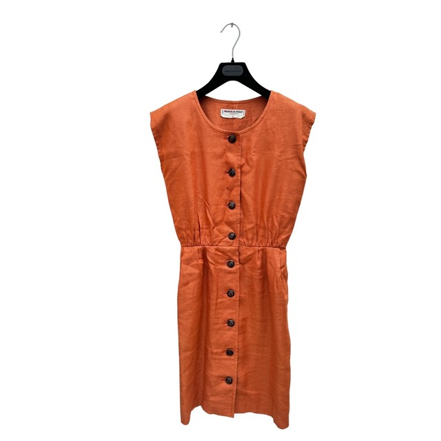 Saint Laurent Paris  1970S Orange Linen Cotton Buttoned Dress Size 36 fits M