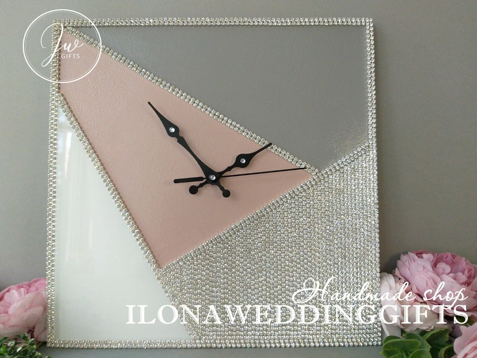Swarovski Crystal Bling Wall Clock Elegant Minimalist Boho Geometric Decor Gift - Image 3 of 4