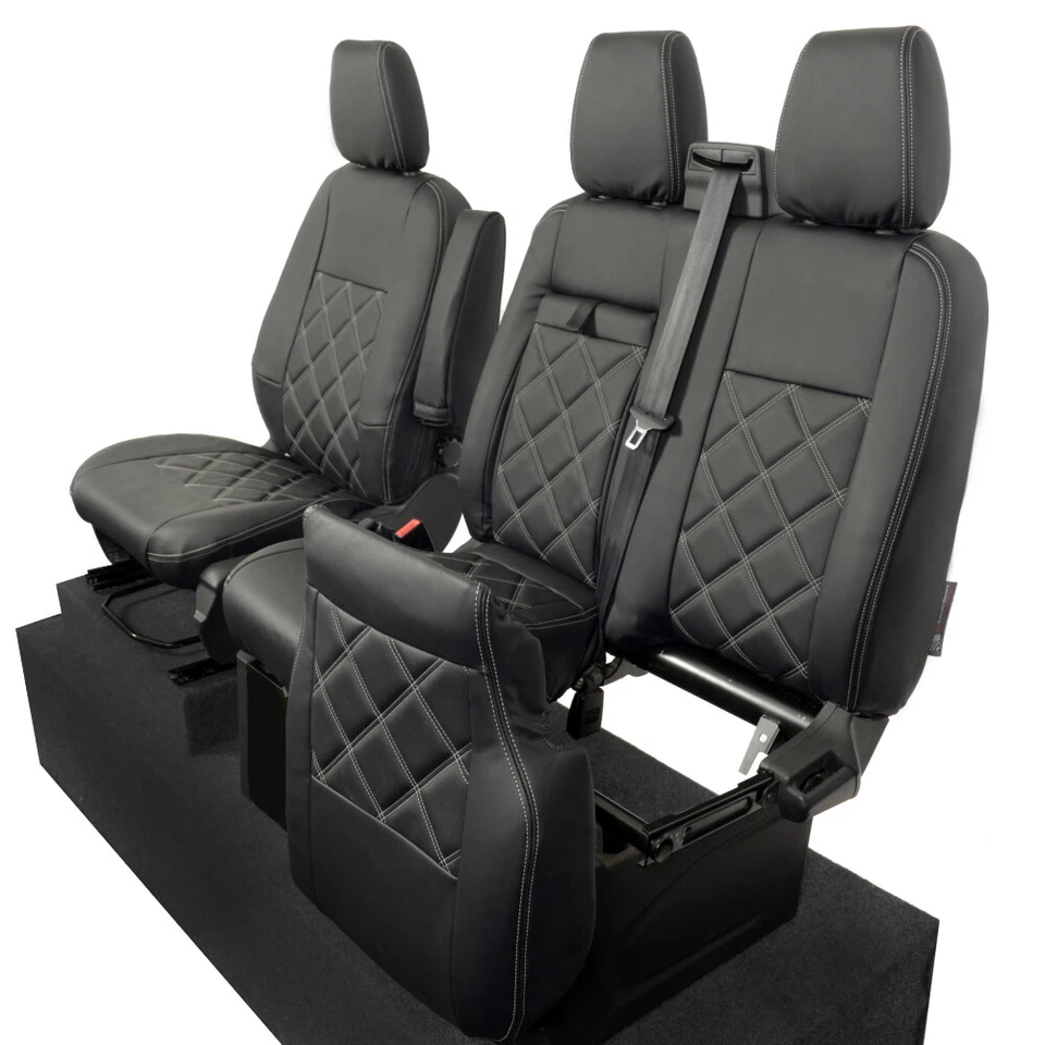 FUNDAS ASIENTO DELANTERAS FORD TRANSIT CUSTOM CUERO SINTÉTICO A MEDIDA (2013-2023) NEGRO 237 Foto 4 de 4