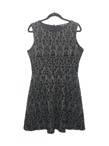 Fifth & Park Dress Women’s Size L Black & Gold Demask Sleeveless A-Line