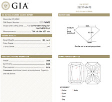 GIA Certified 1.64ct Radiant Cut Natural Diamond I color SI2 clarity 7.64 x 6.64 2767.68 per carat