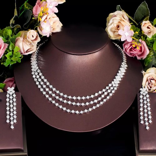 8CT Lab Created Diamond Women's 3 Layer Jewelry Set 14K White Gold Finish - Picture 5 of 5
