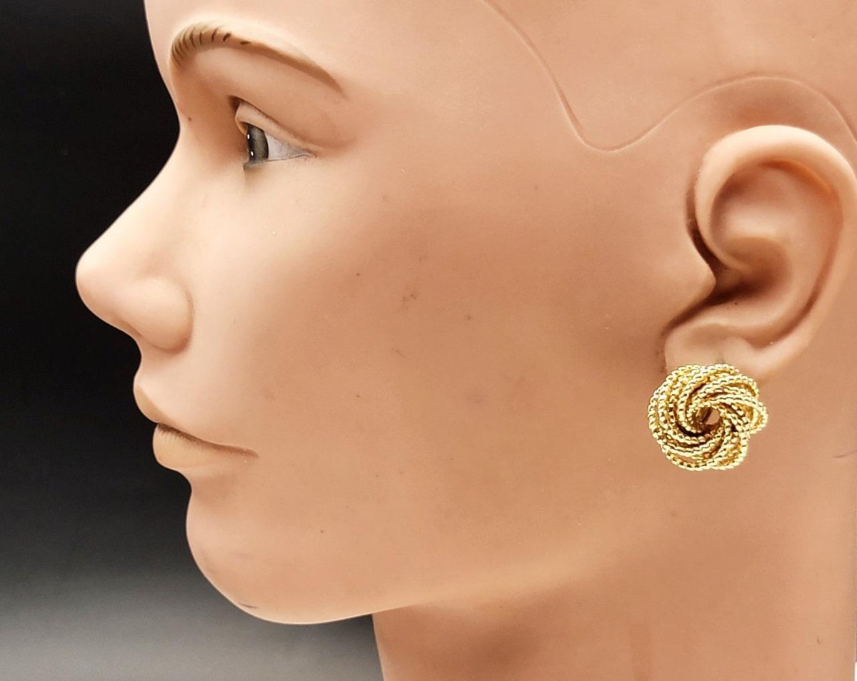 Vintage Signed TJG Gold tone Textured Knot Shape Clip-On