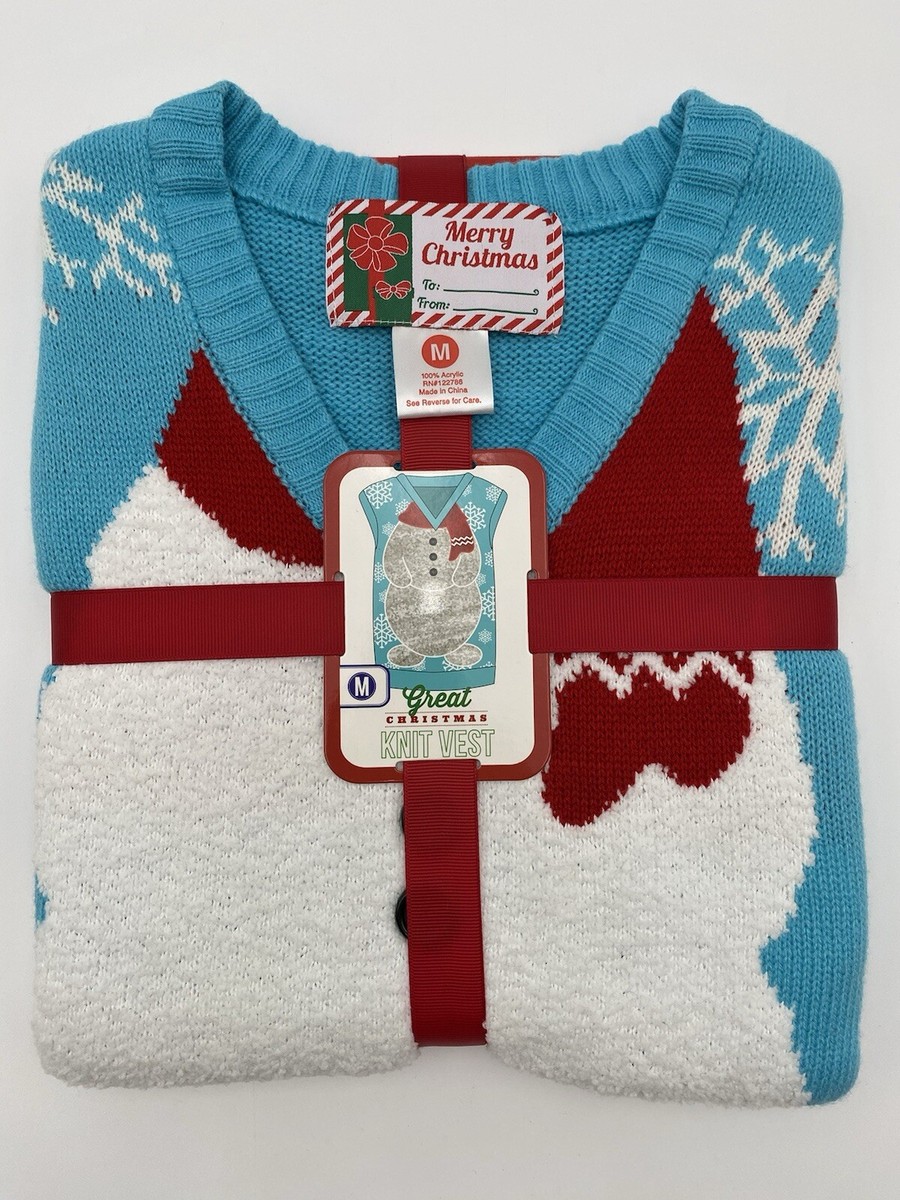 中国 Great Christmas Snowman Ugly Sweater Vest Unisex Sz M Blue V-Neck