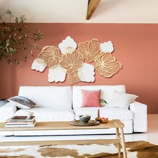 Metal Flower Wall Decor, 3D Gold Leaf Flower Decoration Modern Decor Wall Sculpt