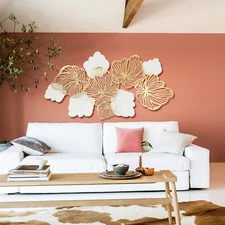 Metal Flower Wall Decor, 3D Gold Leaf Flower Decoration Modern Decor Wall Sculpt