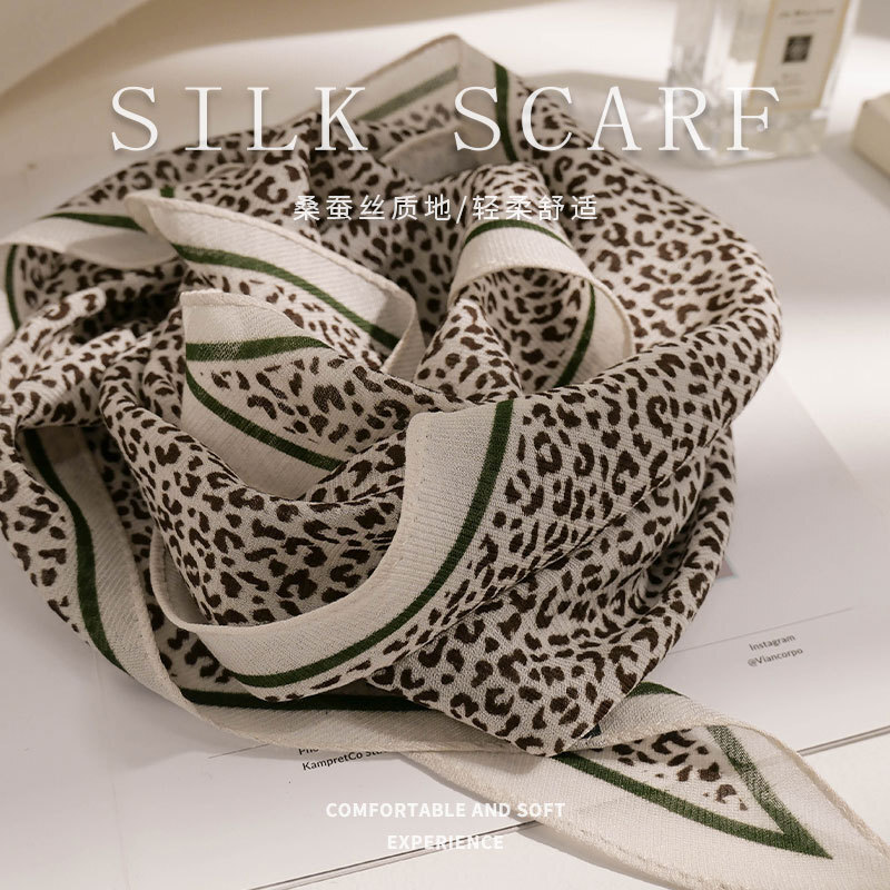 Elegant 100% Mulberry Silk Rhombus Print Thin Neck Scarf 126x36cm