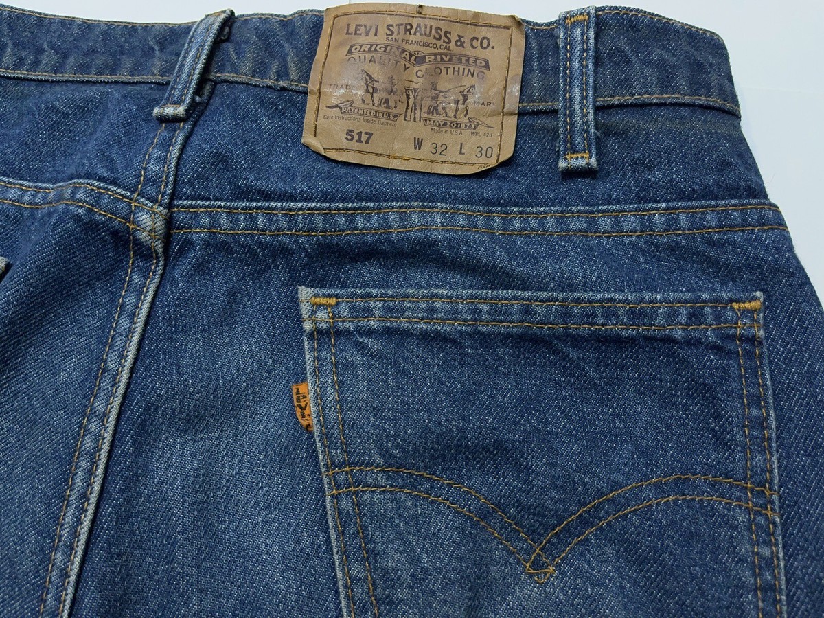 Levis 517 Orange Tab Blue Jeans Mens Size 32x30 Bootcut Hemmed To