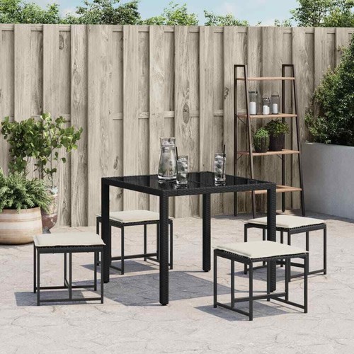 Gartenhocker mit Kissen 4 Stk. Schwarz Poly Rattan Outdoor Hocker vidaXL - Bild 3 von 9